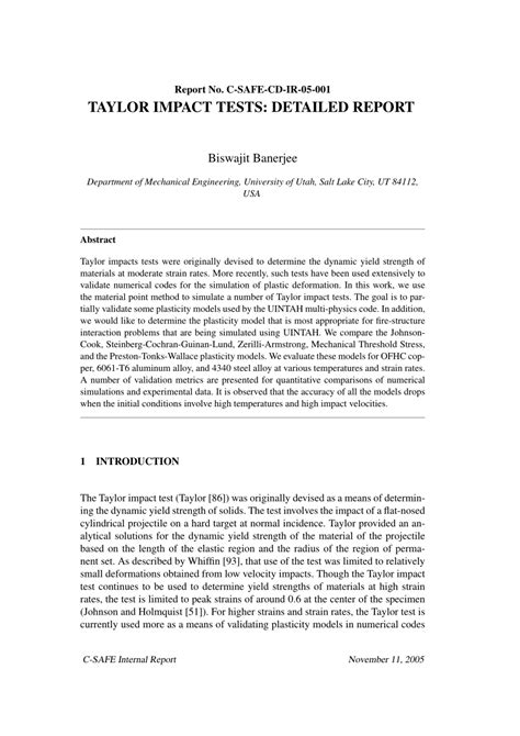 taylor impact tests detailed report|taylor impact test plasticity model.